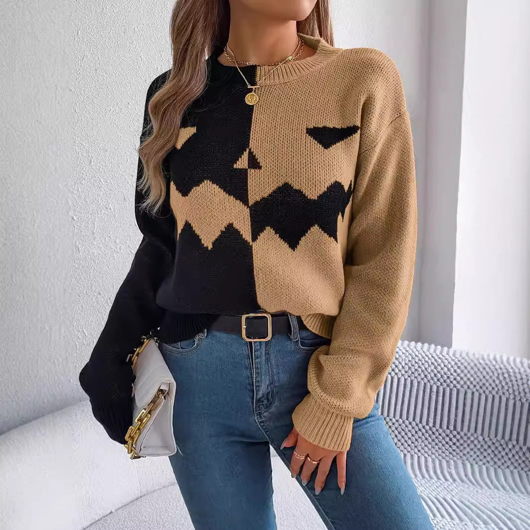 Halloween "Two Face" Pumpkin Pullover Sweater