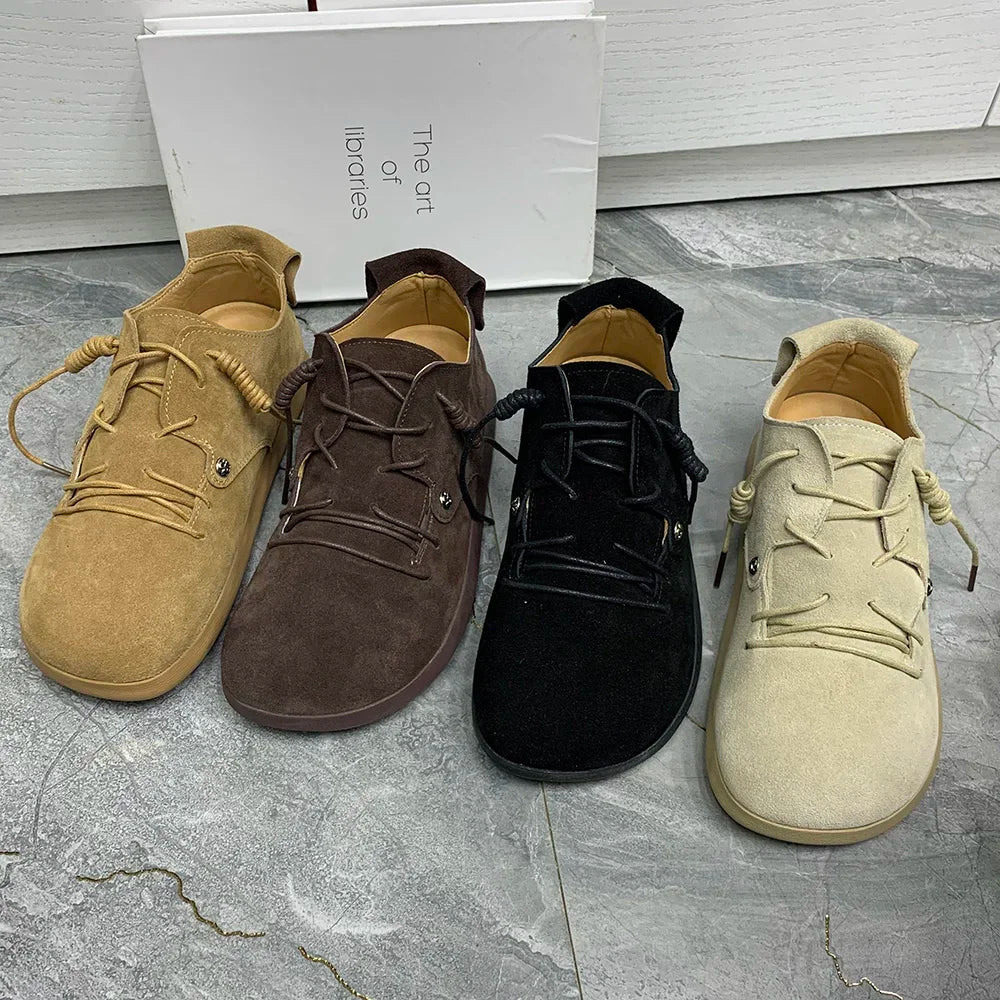 Genuine Leather Lace Up Flats