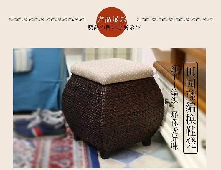 Rattan Wicker Storage Ottoman/Square stool pouf