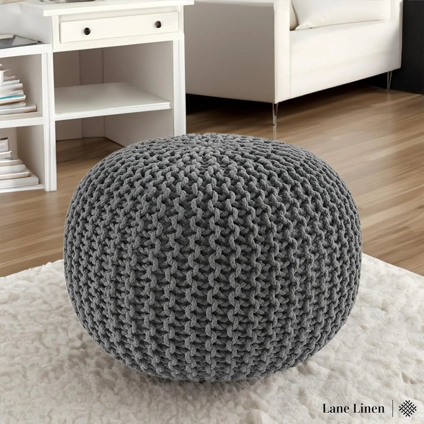 Macramé Ottoman Pouf - Hand Knitted Large Foot Rest