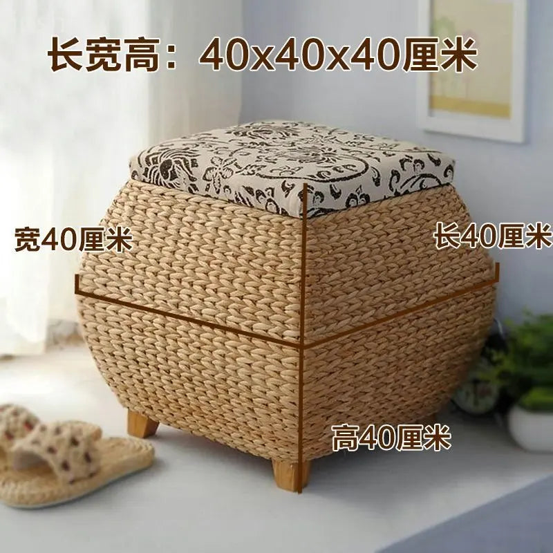 Rattan Wicker Storage Ottoman/Square stool pouf
