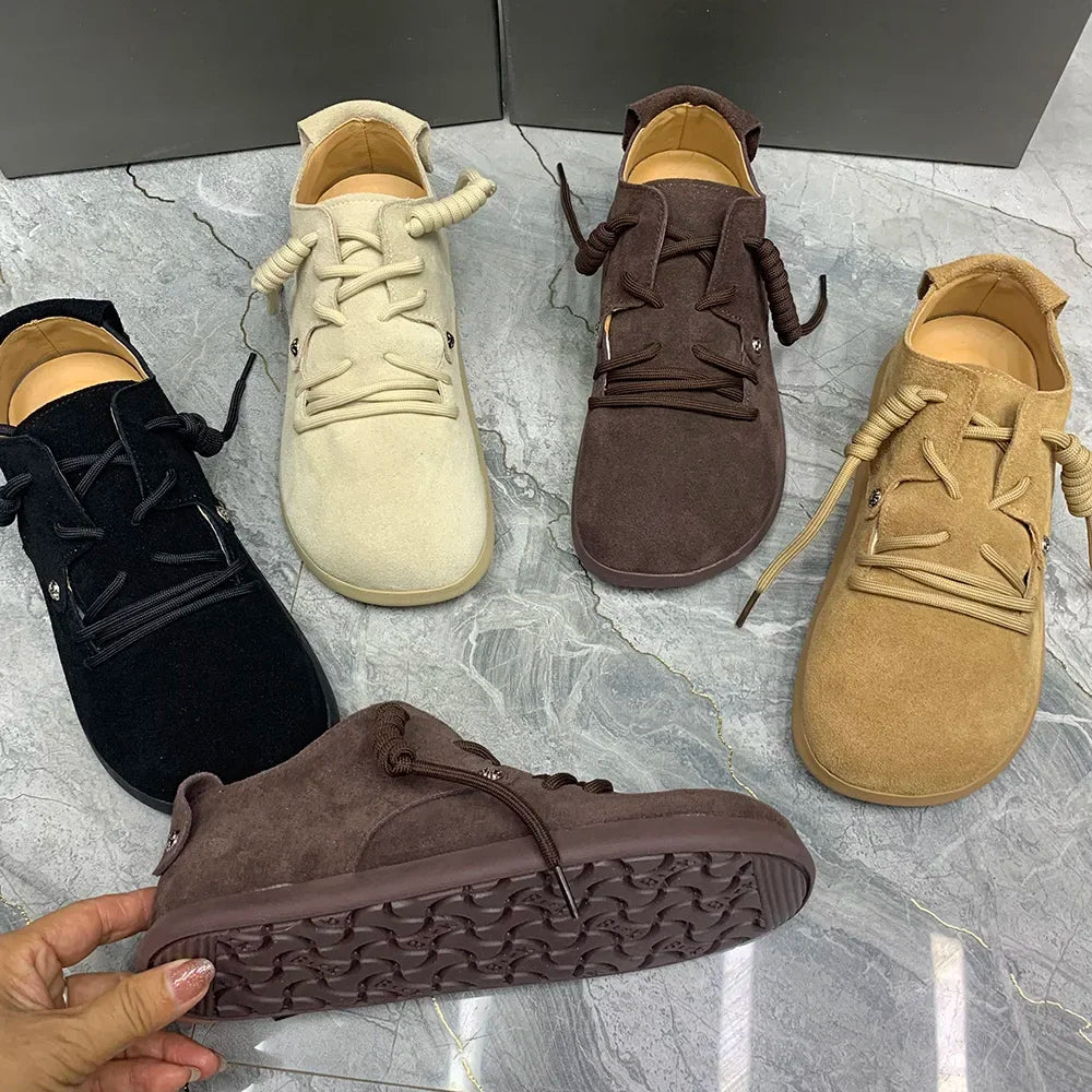 Genuine Leather Lace Up Flats