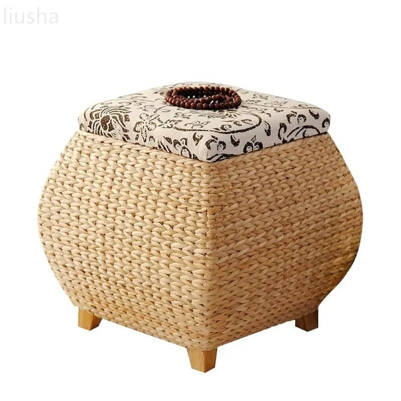 Rattan Wicker Storage Ottoman/Square stool pouf