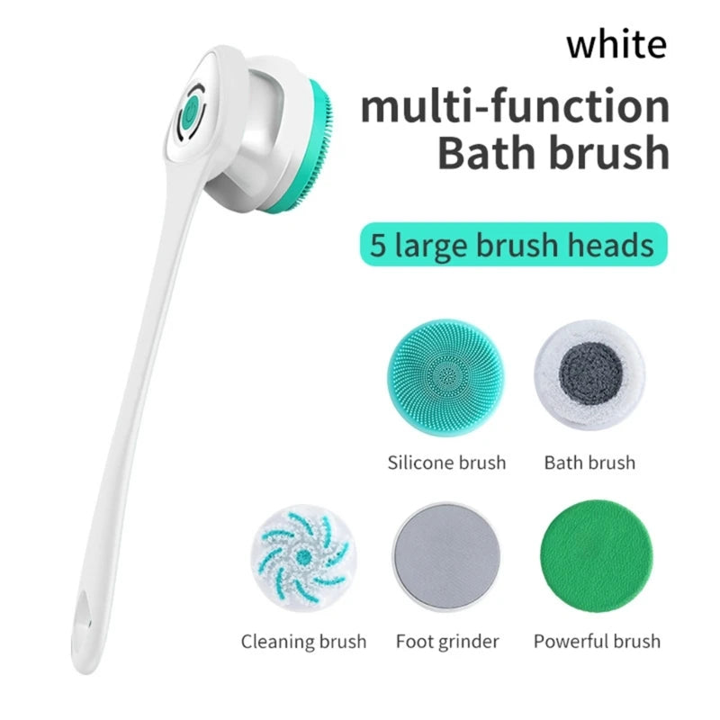 Multifunction Electric Shower Brush Long Handle Bath and Body Brush IP67 Waterproof Exfoliating Body Cleaning Brush