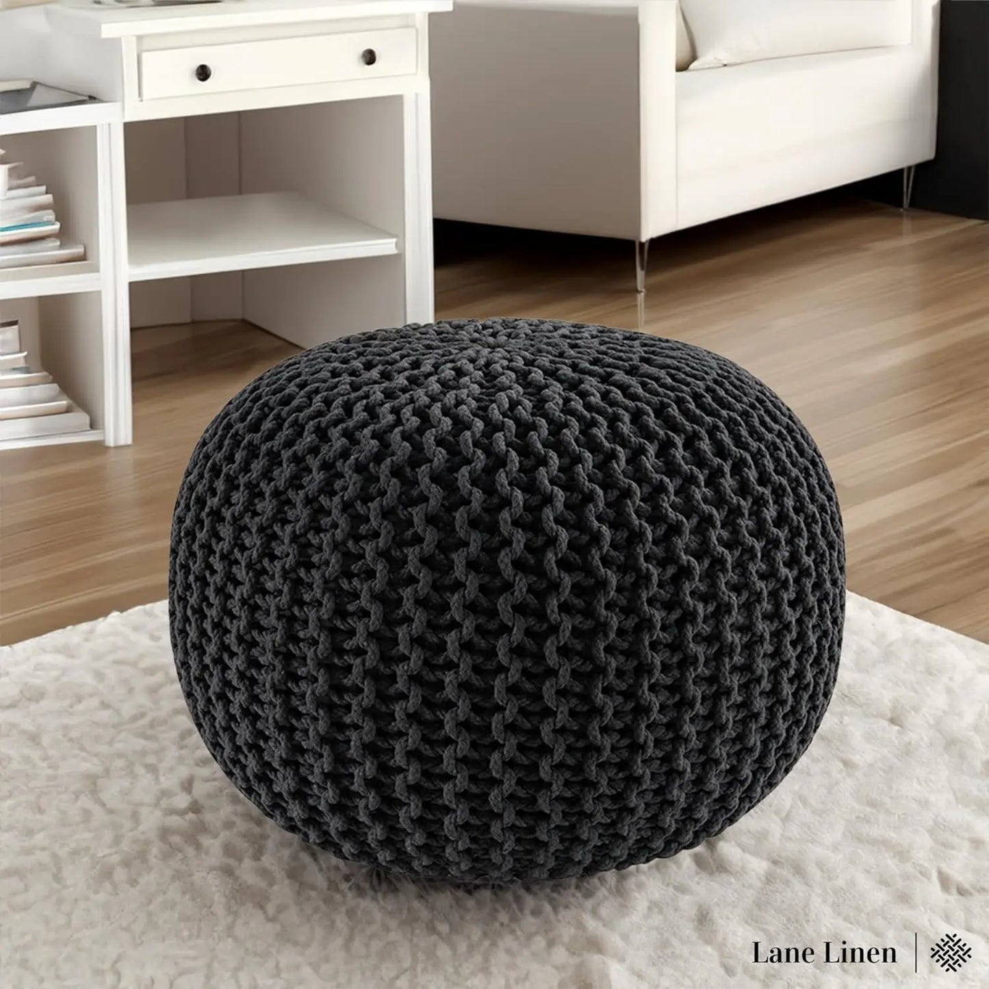 Macramé Ottoman Pouf - Hand Knitted Large Foot Rest