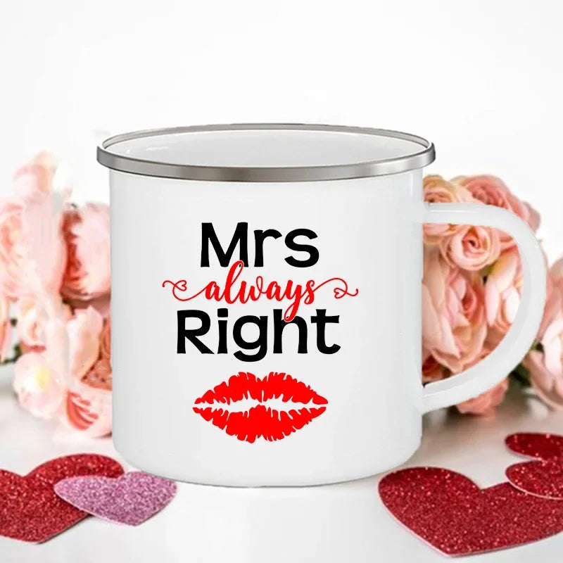 King Queen Print Couples Cups Creative Enamel Mug Outdoor Travel Camping Bonfire Coffee Water Cup Lover Mug Valentine's Day Gift