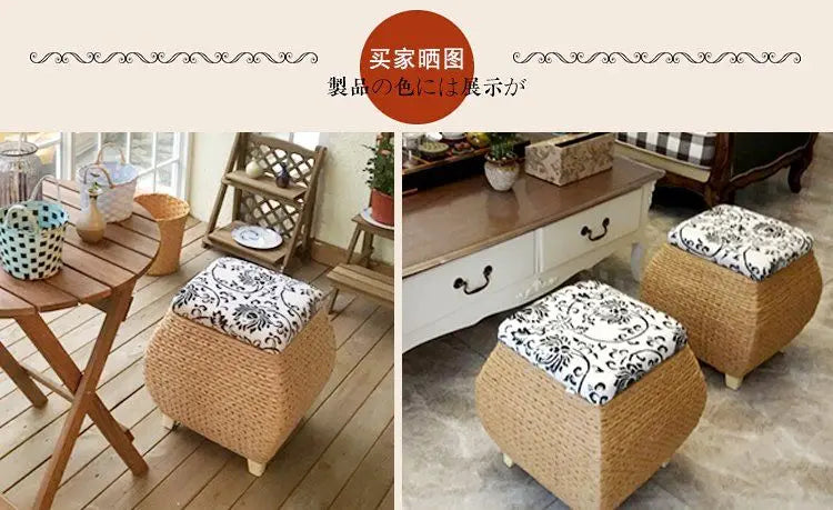 Rattan Wicker Storage Ottoman/Square stool pouf