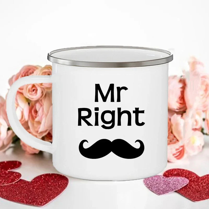 King Queen Print Couples Cups Creative Enamel Mug Outdoor Travel Camping Bonfire Coffee Water Cup Lover Mug Valentine's Day Gift
