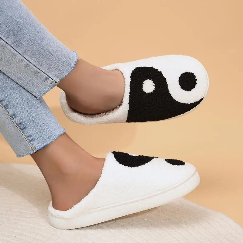 Fluffy Ying/Yang Platform Slippers