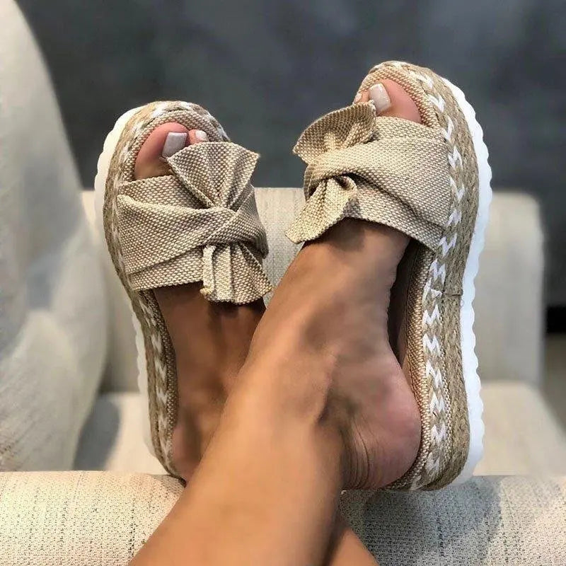 Butterfly-Knot Sandals With Wedge Platform