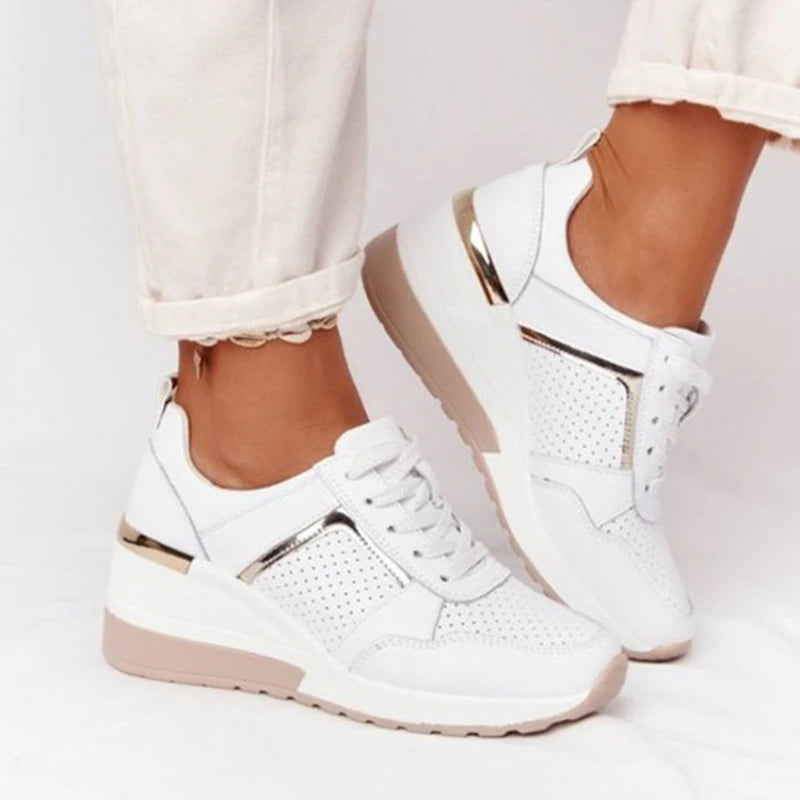 NEW Women's Wedges Sneakers With Metallic Gold Accent