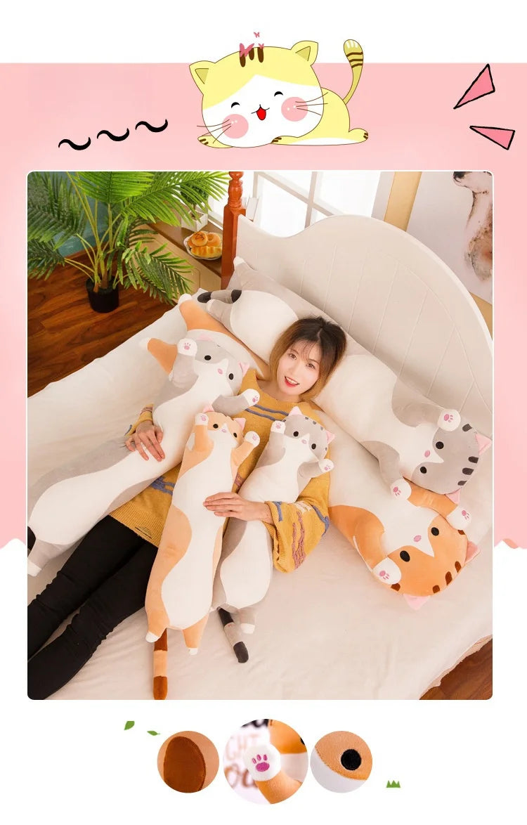 Cute Cat Plush Body Pillow - Creative Kawaii Cartoon