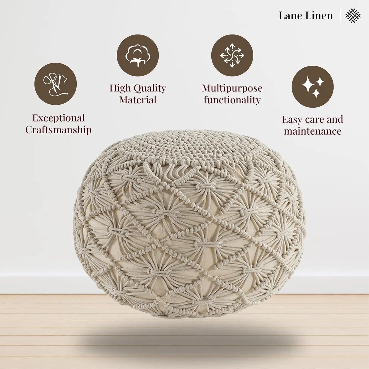 Macramé Ottoman Pouf - Hand Knitted Large Foot Rest