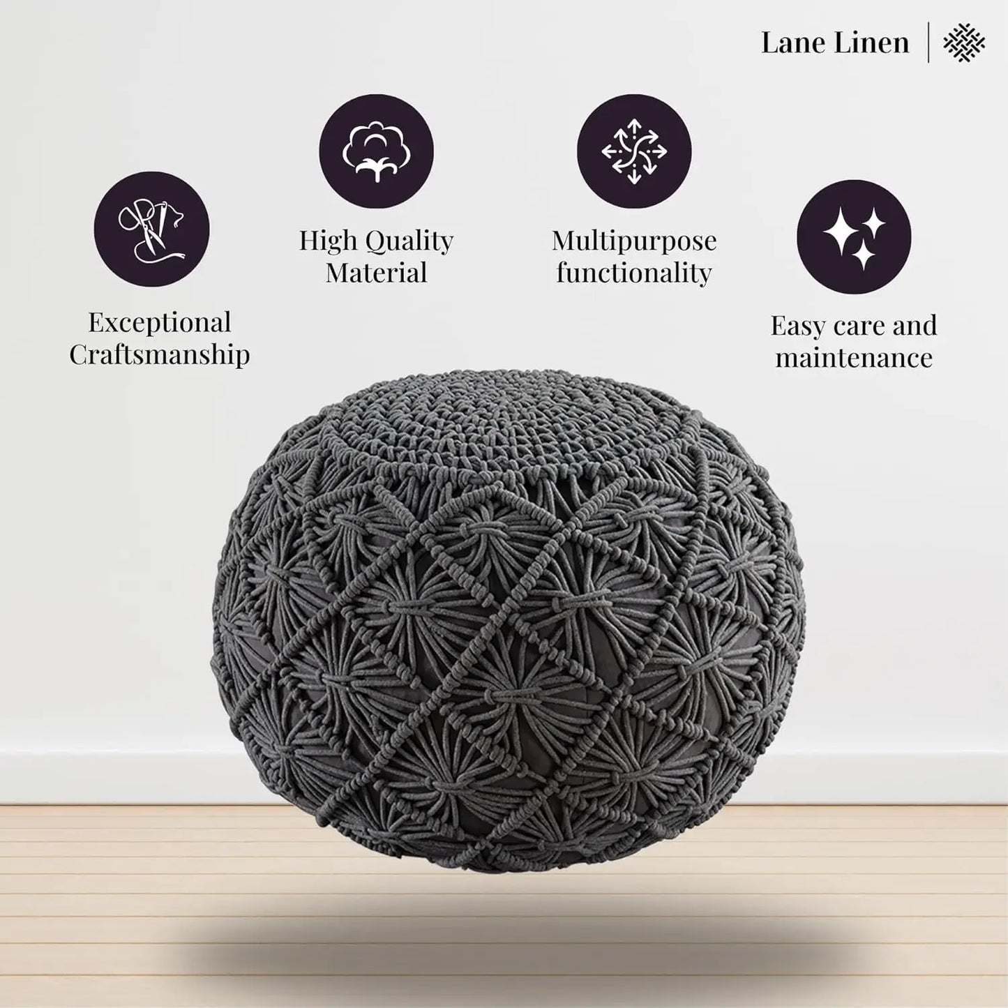 Macramé Ottoman Pouf - Hand Knitted Large Foot Rest