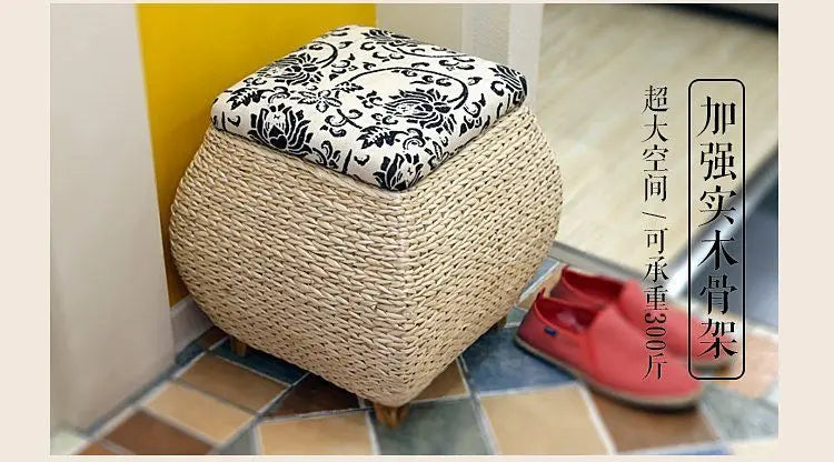 Rattan Wicker Storage Ottoman/Square stool pouf