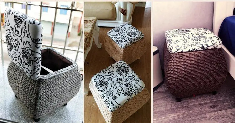 Rattan Wicker Storage Ottoman/Square stool pouf