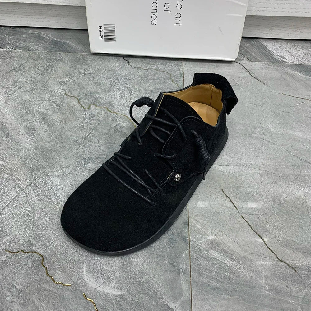 Genuine Leather Lace Up Flats