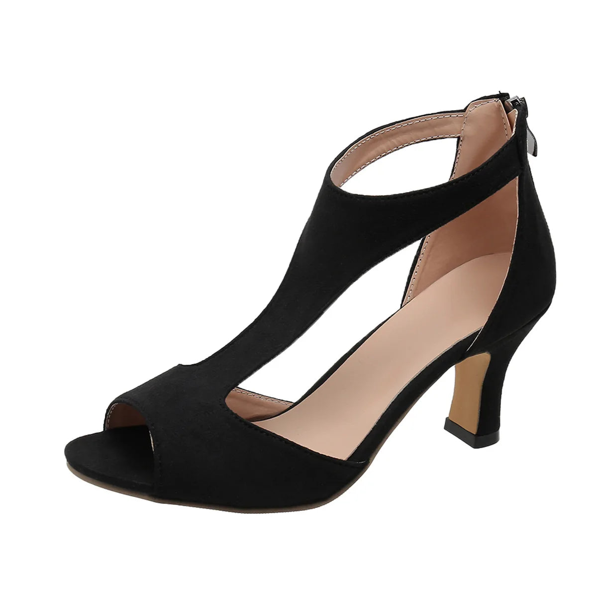 Simple and Fashionable Back Zipper Fishmouth Shoes Women's Side Stiletto Roman Sandals