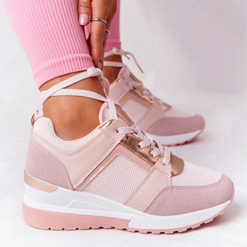 NEW Women's Wedges Sneakers With Metallic Gold Accent