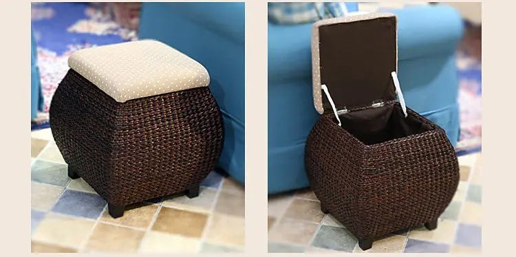 Rattan Wicker Storage Ottoman/Square stool pouf