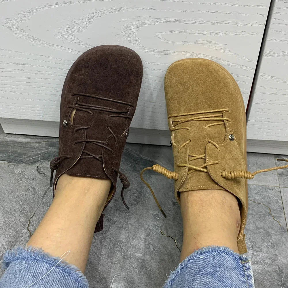 Genuine Leather Lace Up Flats