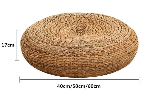Handcrafted Eco-friendly Breathable Padded Knitted Straw Seat Cushion Banana Bark Pouf Ottoman