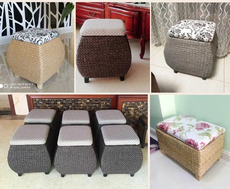 Rattan Wicker Storage Ottoman/Square stool pouf
