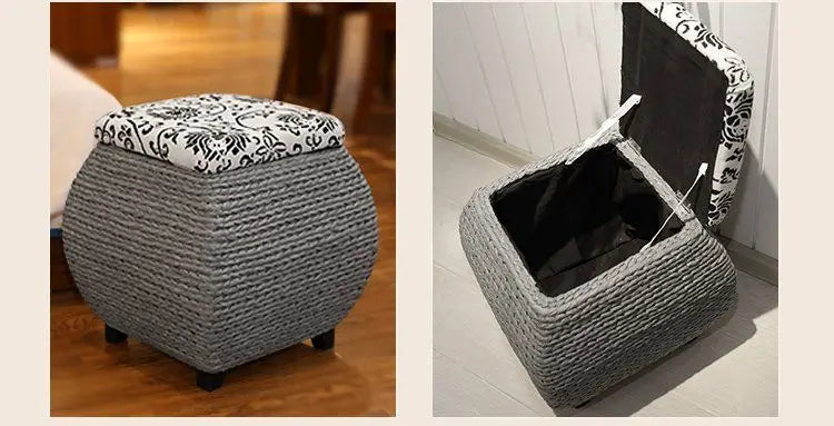 Rattan Wicker Storage Ottoman/Square stool pouf