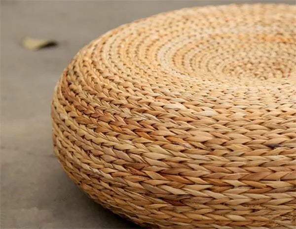 Handcrafted Eco-friendly Breathable Padded Knitted Straw Seat Cushion Banana Bark Pouf Ottoman