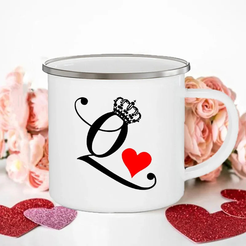 King Queen Print Couples Cups Creative Enamel Mug Outdoor Travel Camping Bonfire Coffee Water Cup Lover Mug Valentine's Day Gift