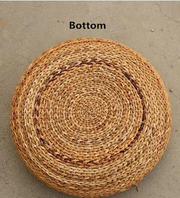 Handcrafted Eco-friendly Breathable Padded Knitted Straw Seat Cushion Banana Bark Pouf Ottoman