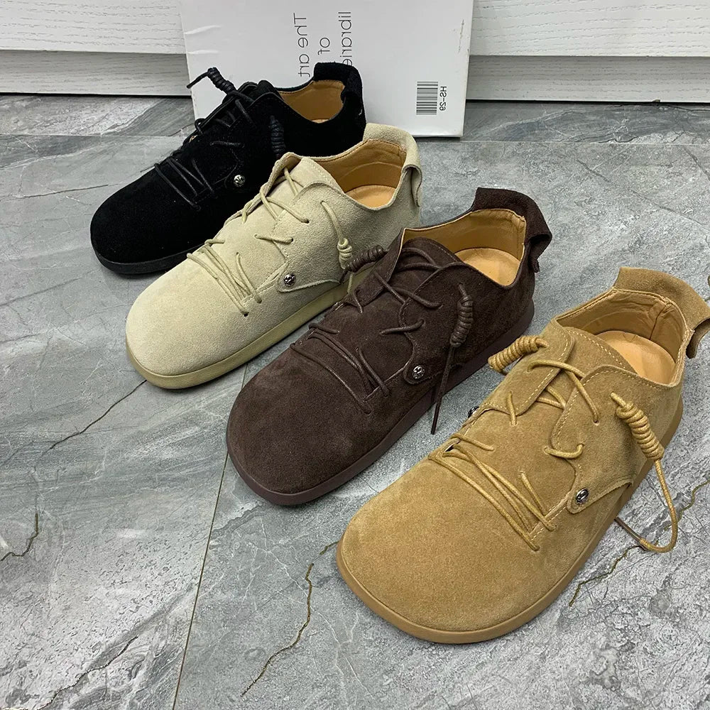 Genuine Leather Lace Up Flats