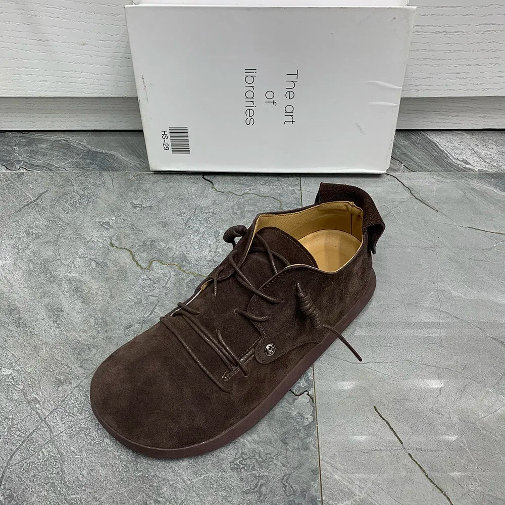 Genuine Leather Lace Up Flats