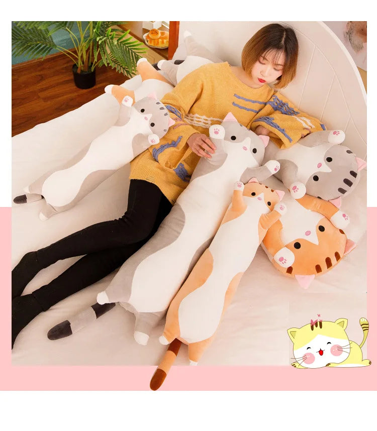 Cute Cat Plush Body Pillow - Creative Kawaii Cartoon