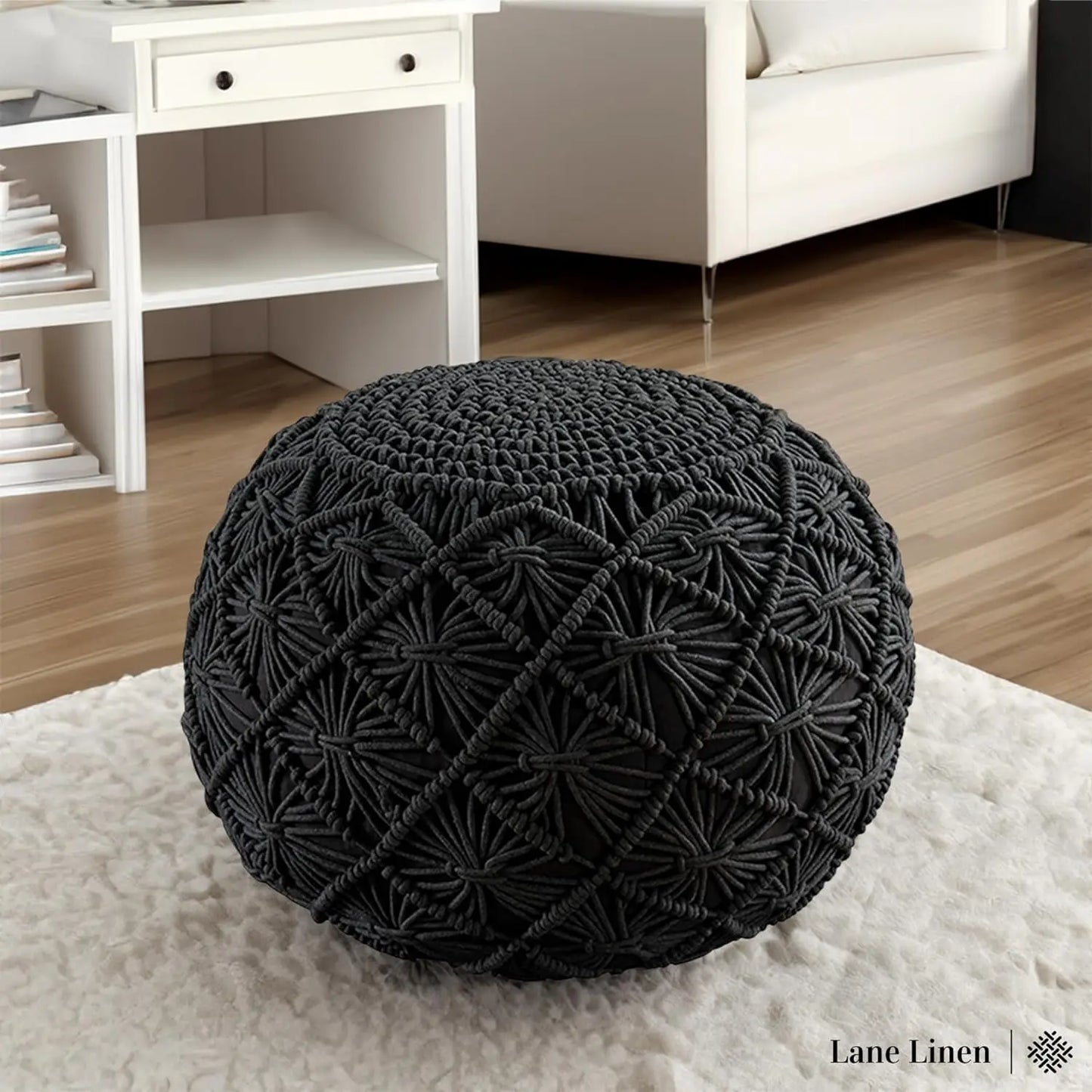 Macramé Ottoman Pouf - Hand Knitted Large Foot Rest