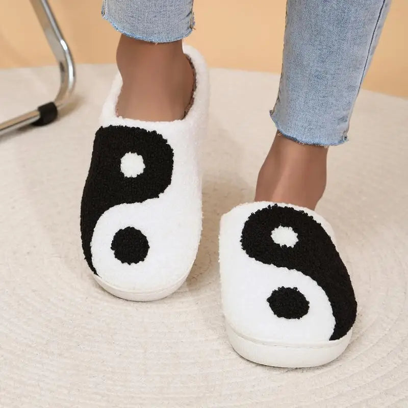Fluffy Ying/Yang Platform Slippers