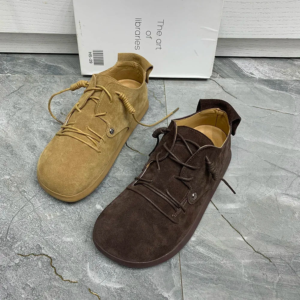 Genuine Leather Lace Up Flats