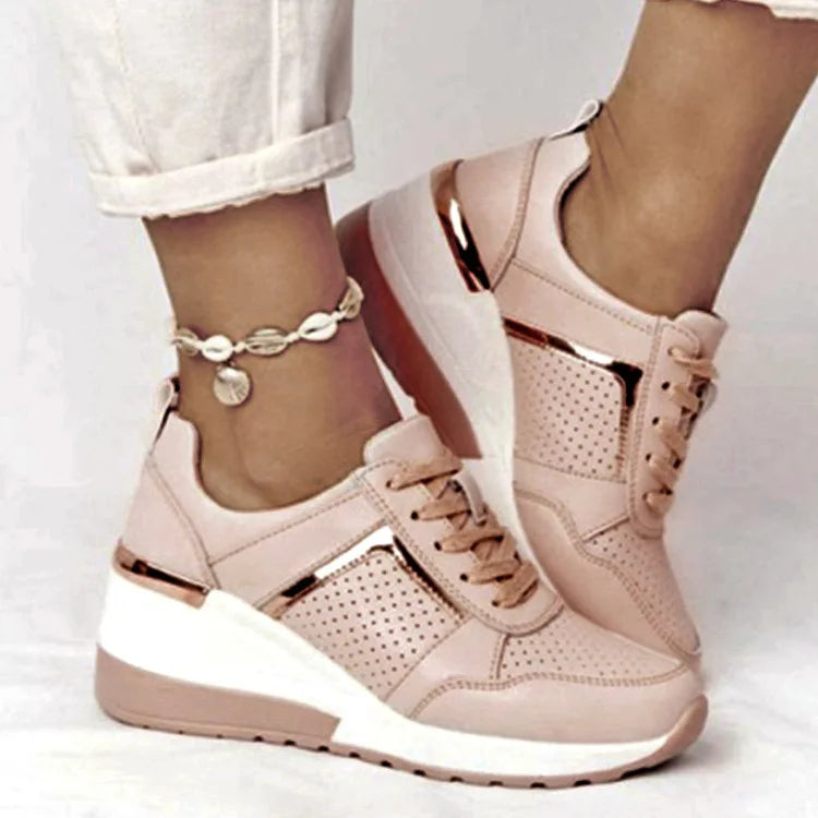 NEW Women's Wedges Sneakers With Metallic Gold Accent