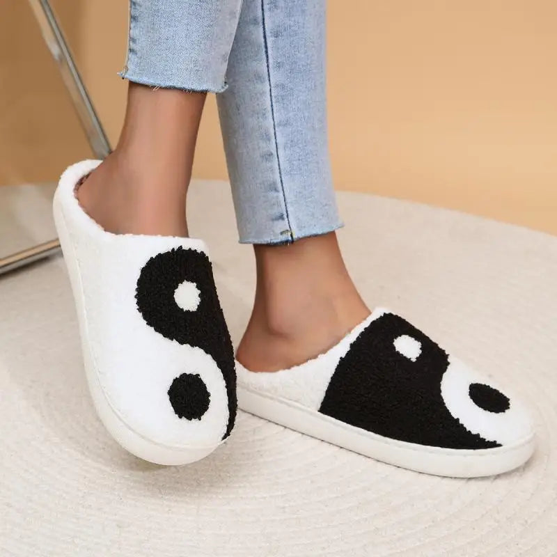 Fluffy Ying/Yang Platform Slippers