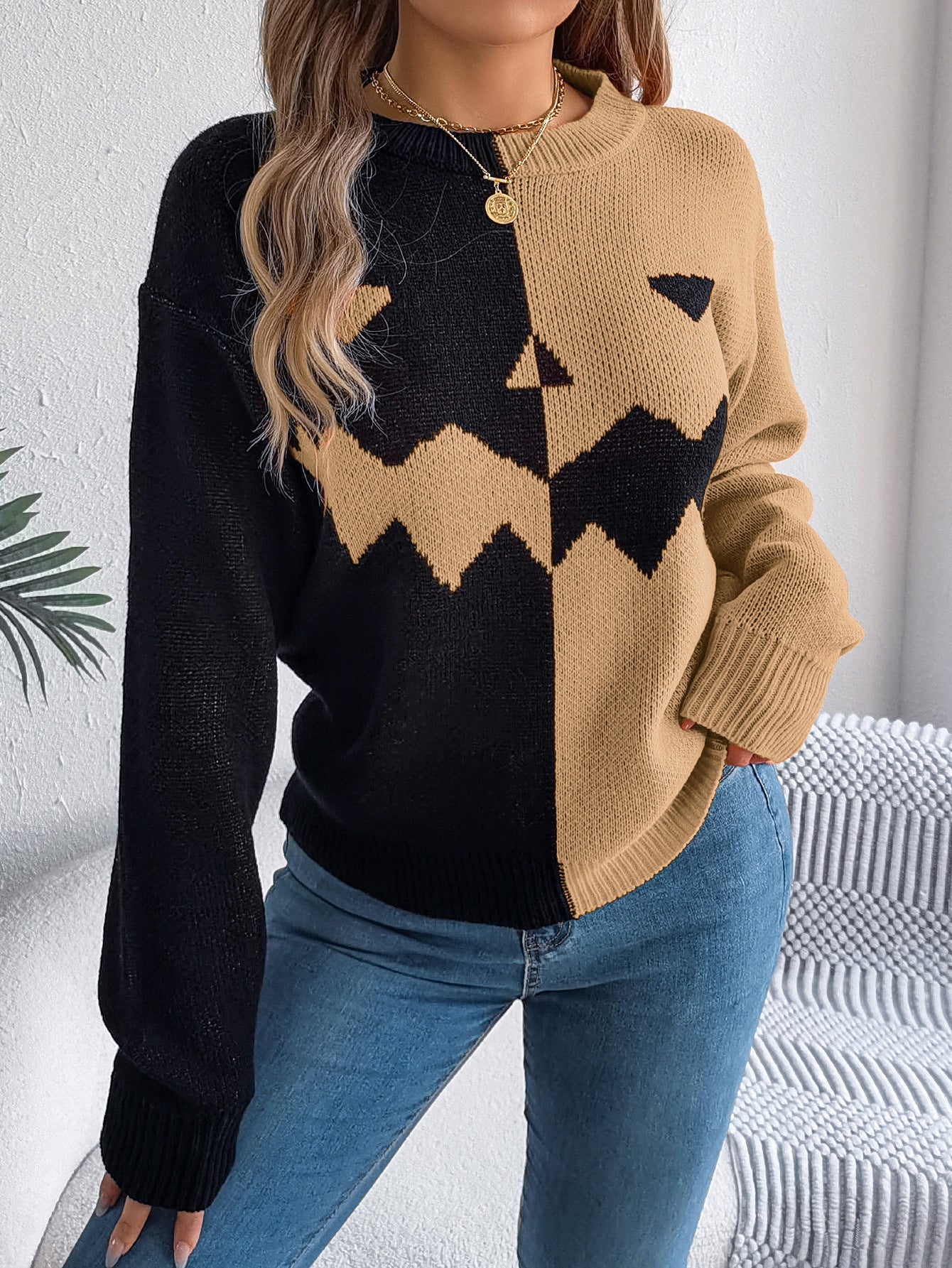 Halloween "Two Face" Pumpkin Pullover Sweater
