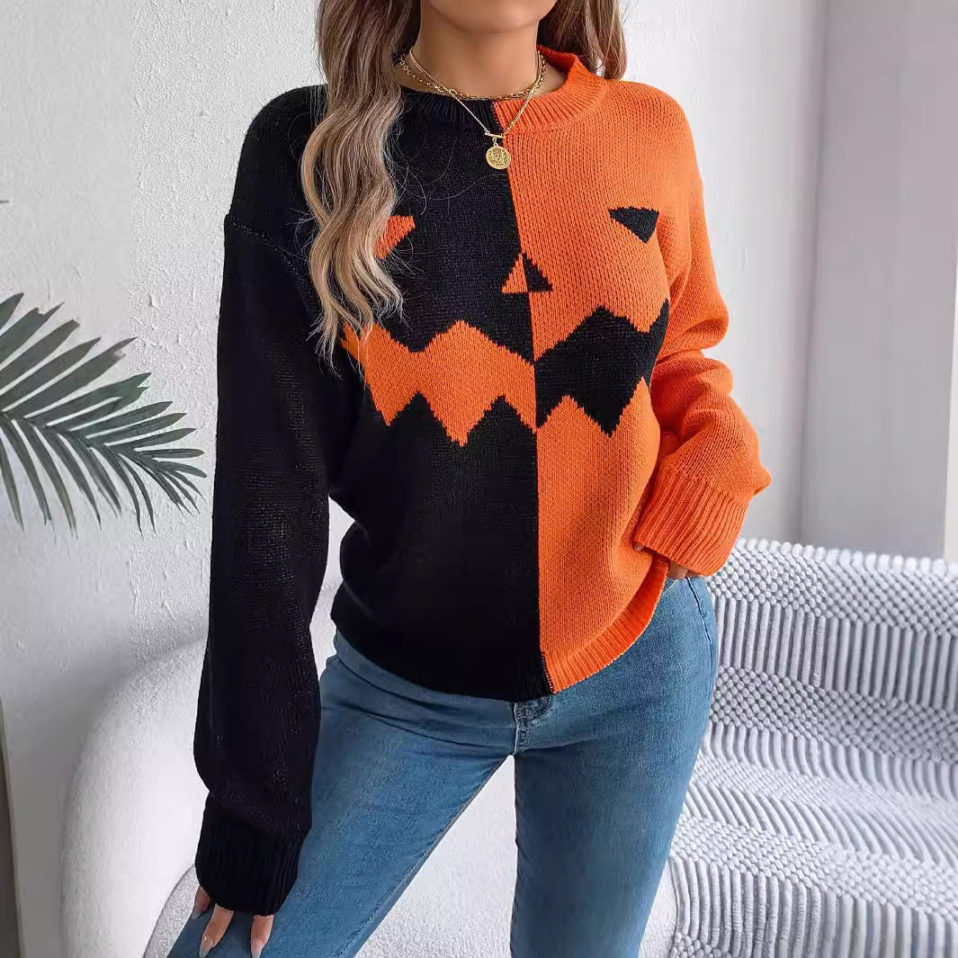 Halloween "Two Face" Pumpkin Pullover Sweater