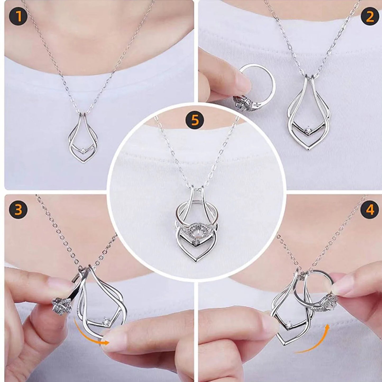 Elegant Crystal Ring Keeper Necklace