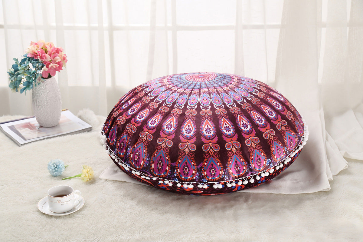 Colorful Mandala Floor Pillows Ottoman Round Bohemian Meditation Pouf