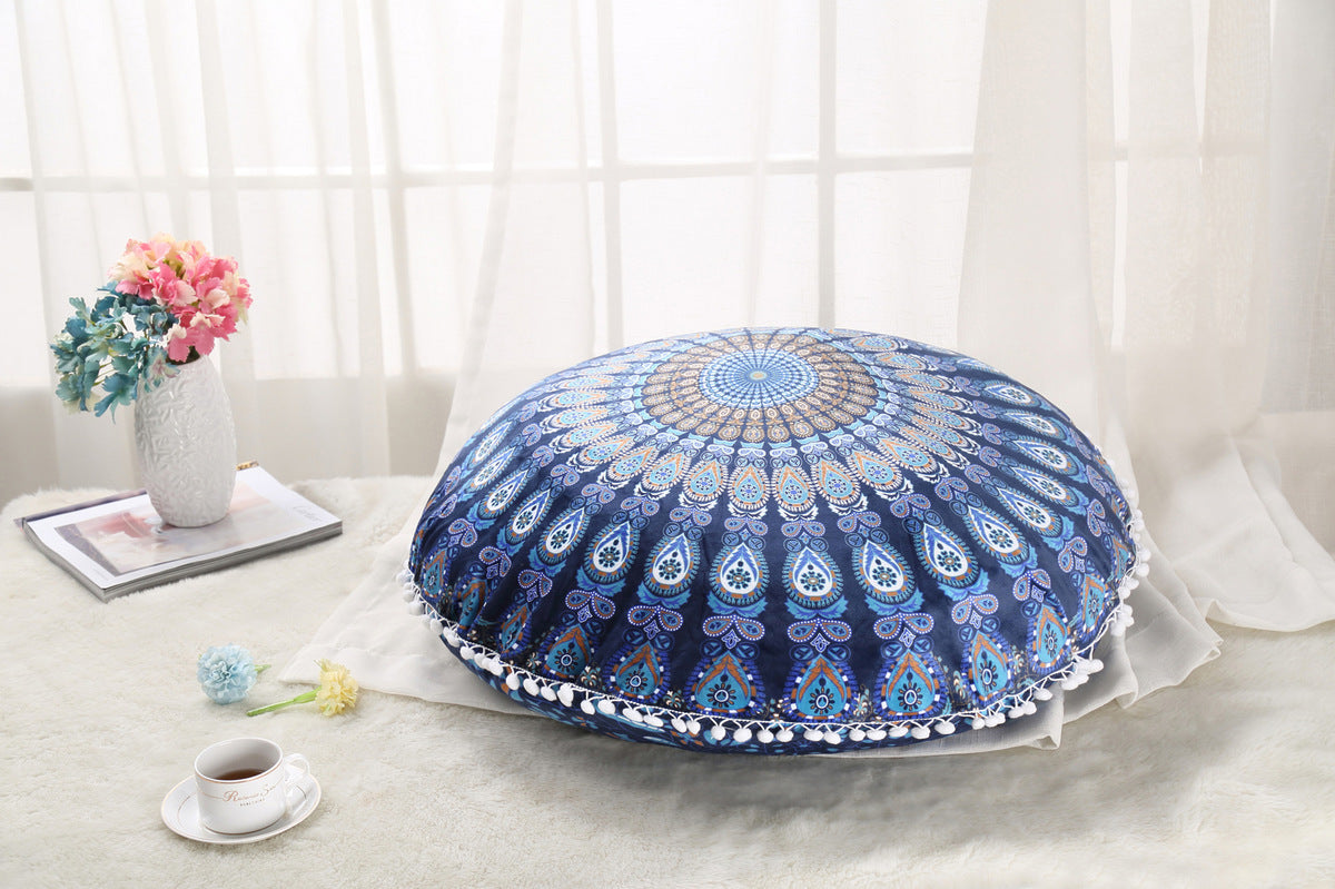 Colorful Mandala Floor Pillows Ottoman Round Bohemian Meditation Pouf