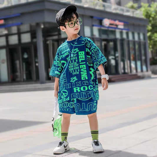 Bold print short-sleeved short set