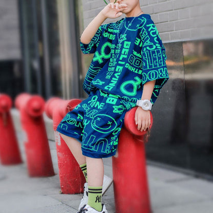 Bold print short-sleeved short set