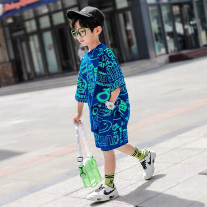 Bold print short-sleeved short set