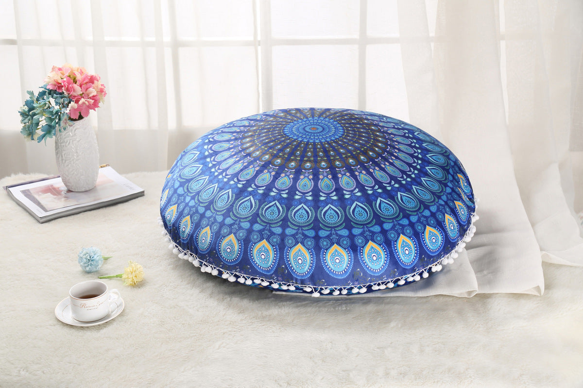 Colorful Mandala Floor Pillows Ottoman Round Bohemian Meditation Pouf