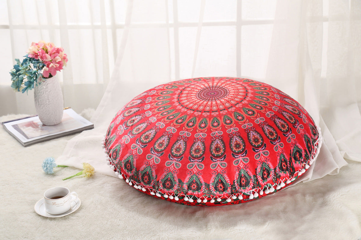 Colorful Mandala Floor Pillows Ottoman Round Bohemian Meditation Pouf