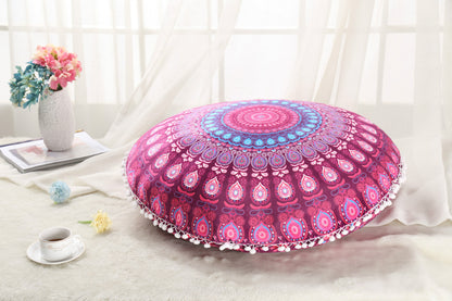 Colorful Mandala Floor Pillows Ottoman Round Bohemian Meditation Pouf